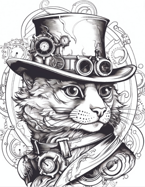 Steampunk animal coloring page