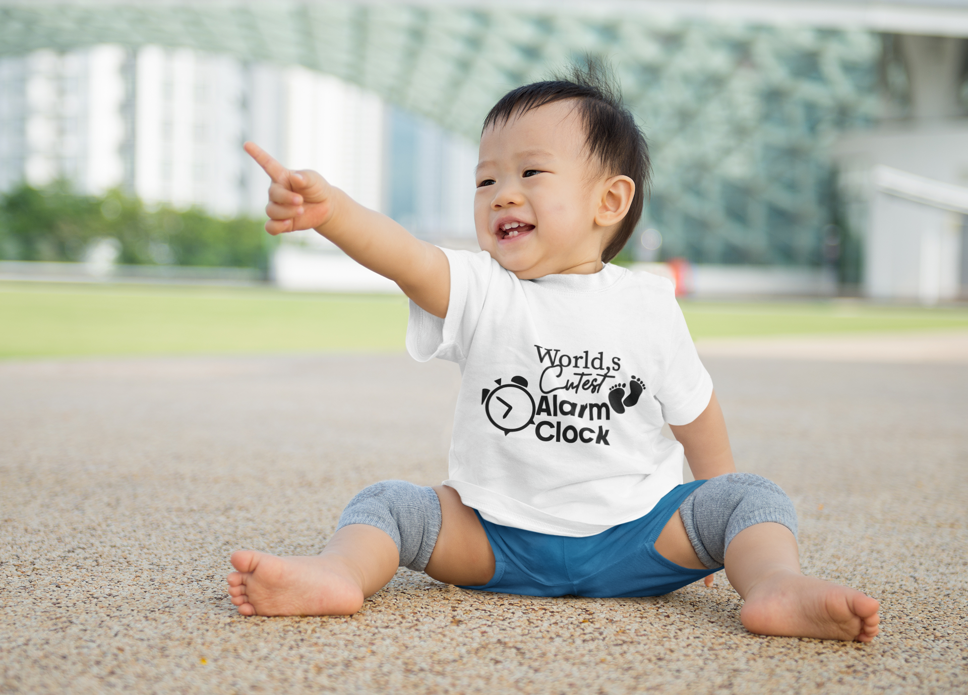 Baby wearing Worlds cutest alarm clock tee