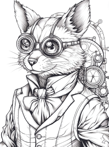 steampunk cat coloring page