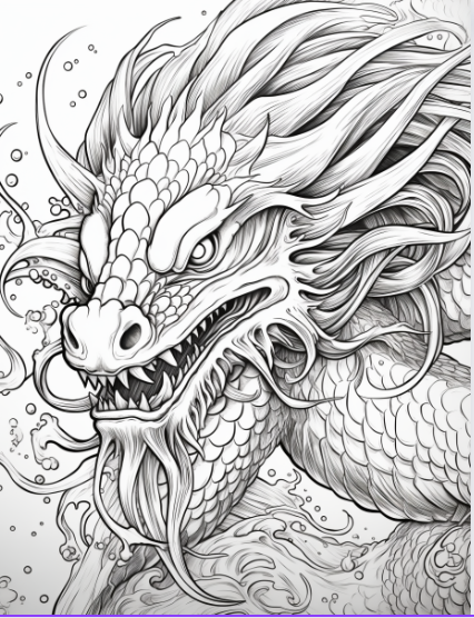 Dragon coloring book page