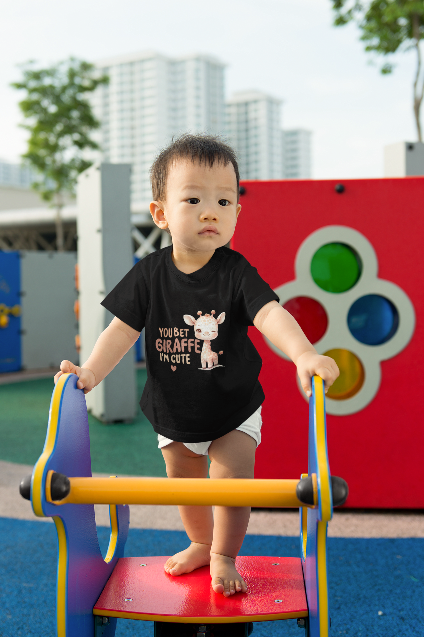 baby wearing you bet giraffe I'm cute tee