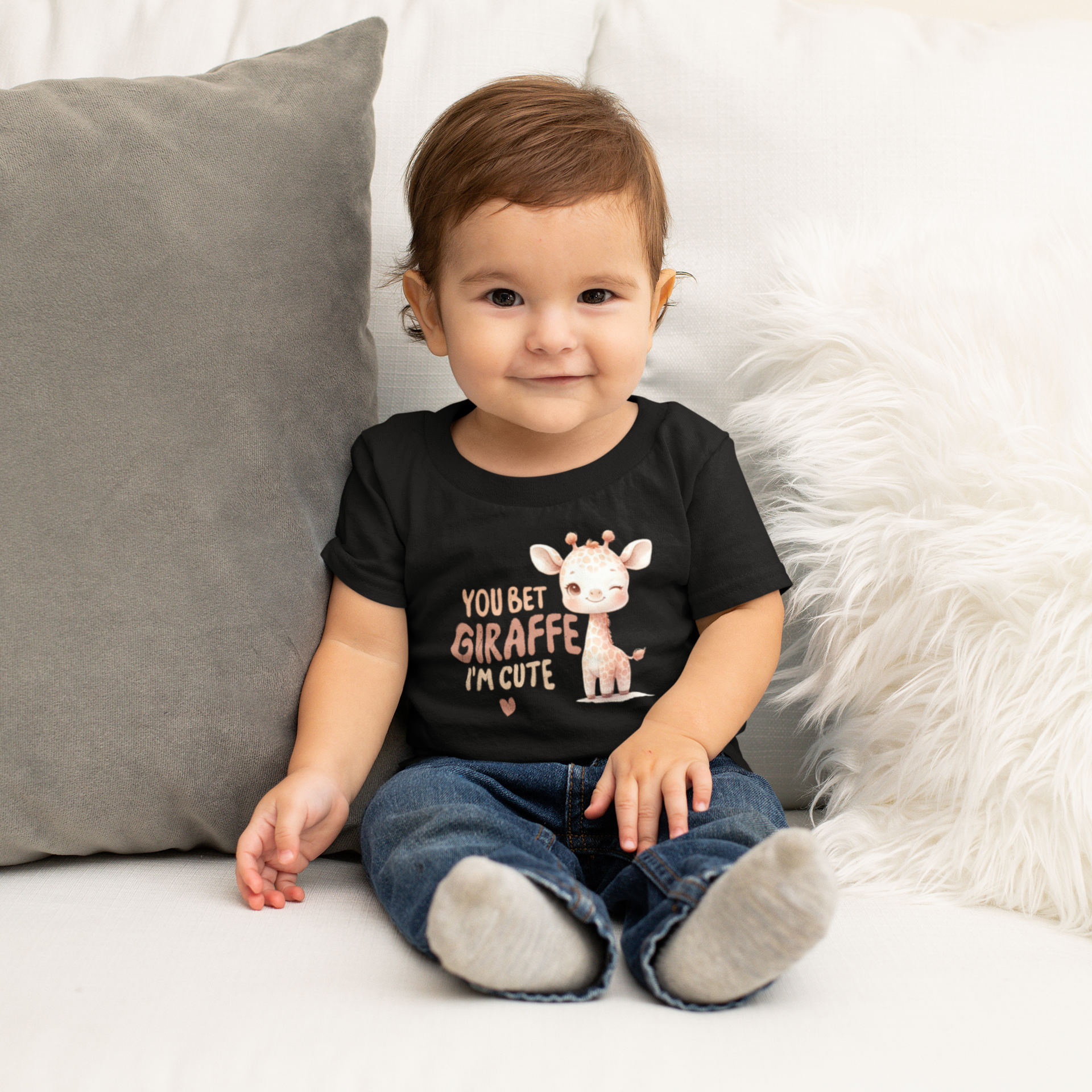 baby wearing you bet giraffe I'm cute tee