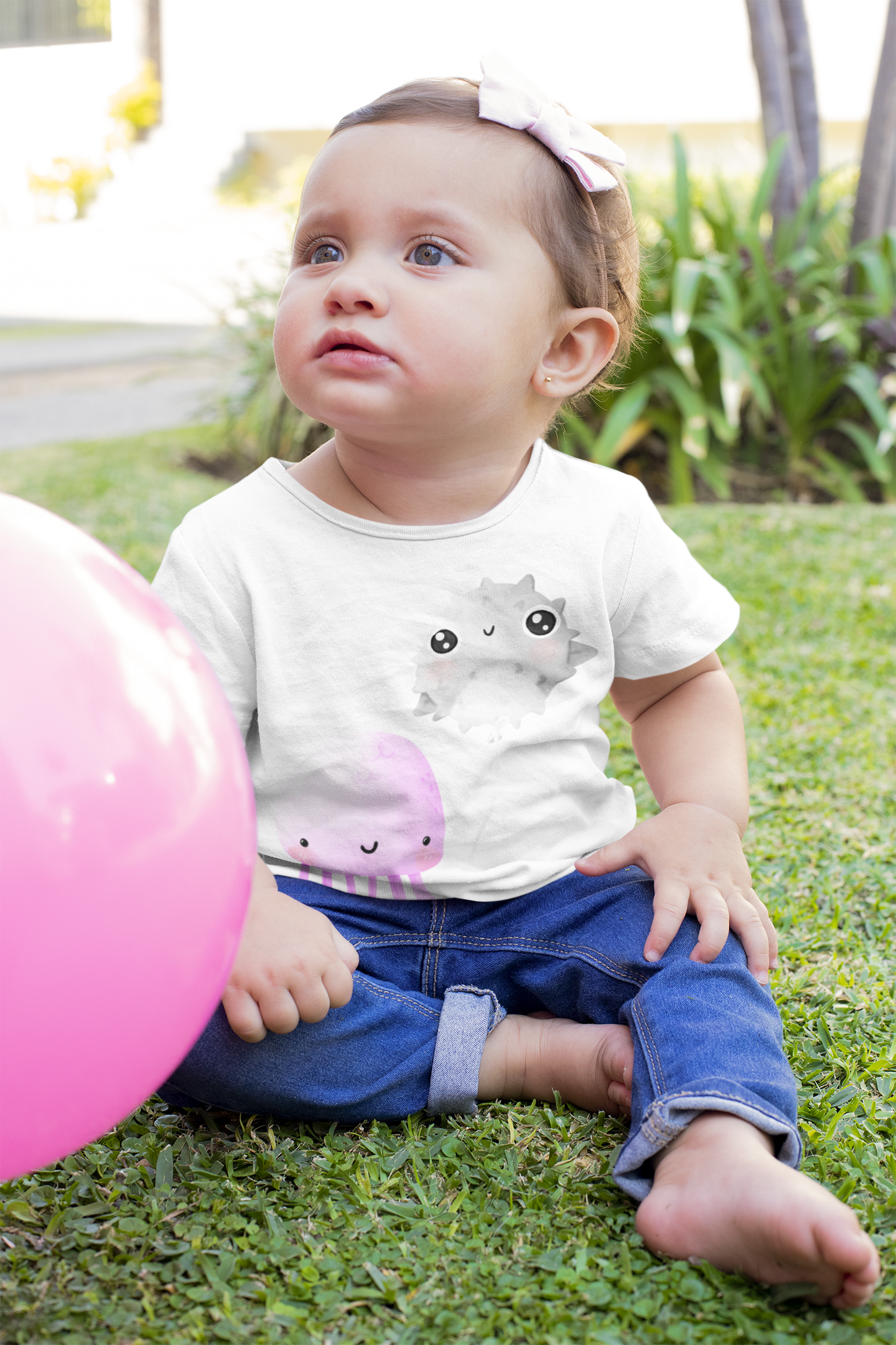 Baby wearing Pink jellyfish tee
