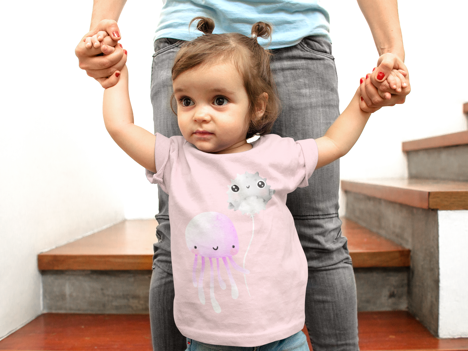 Baby wearing Pink jellyfish tee