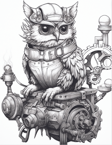Steampunk animal coloring page