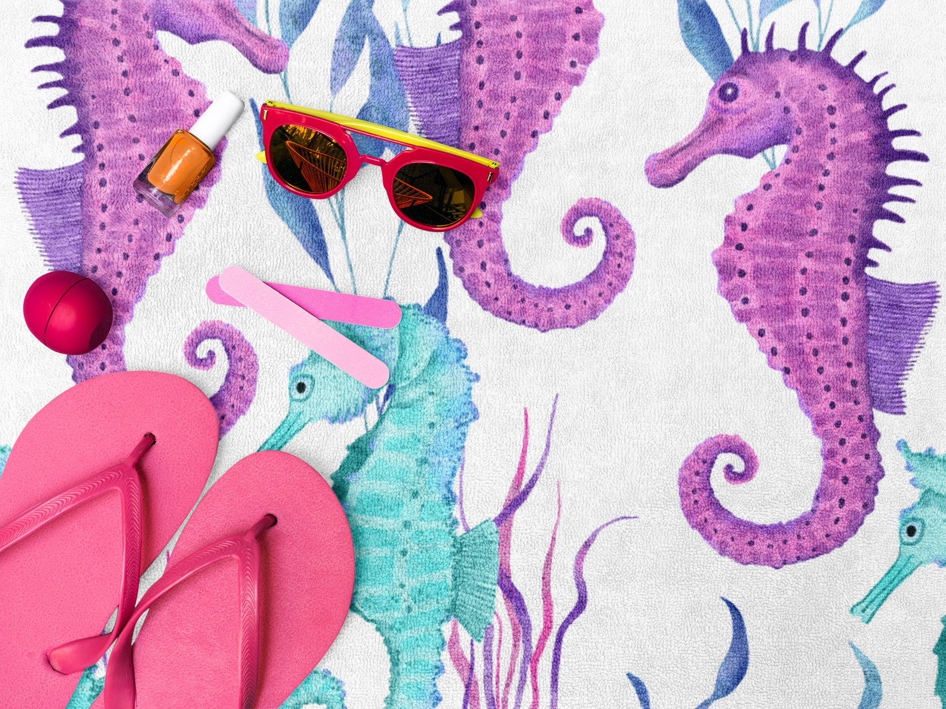 Watercolor Seahorse Beach Towel - Image 2