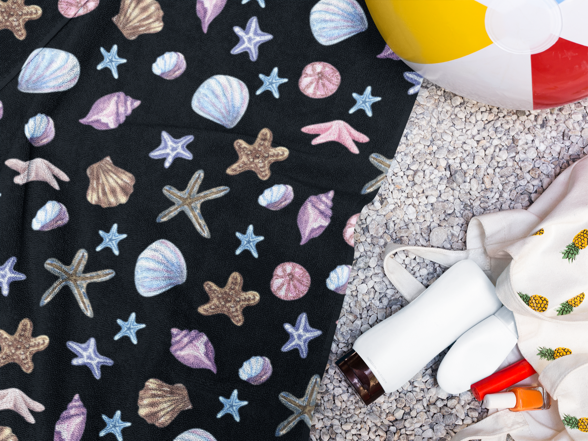 Sea Shell and Stars Beach Towel - Image 2