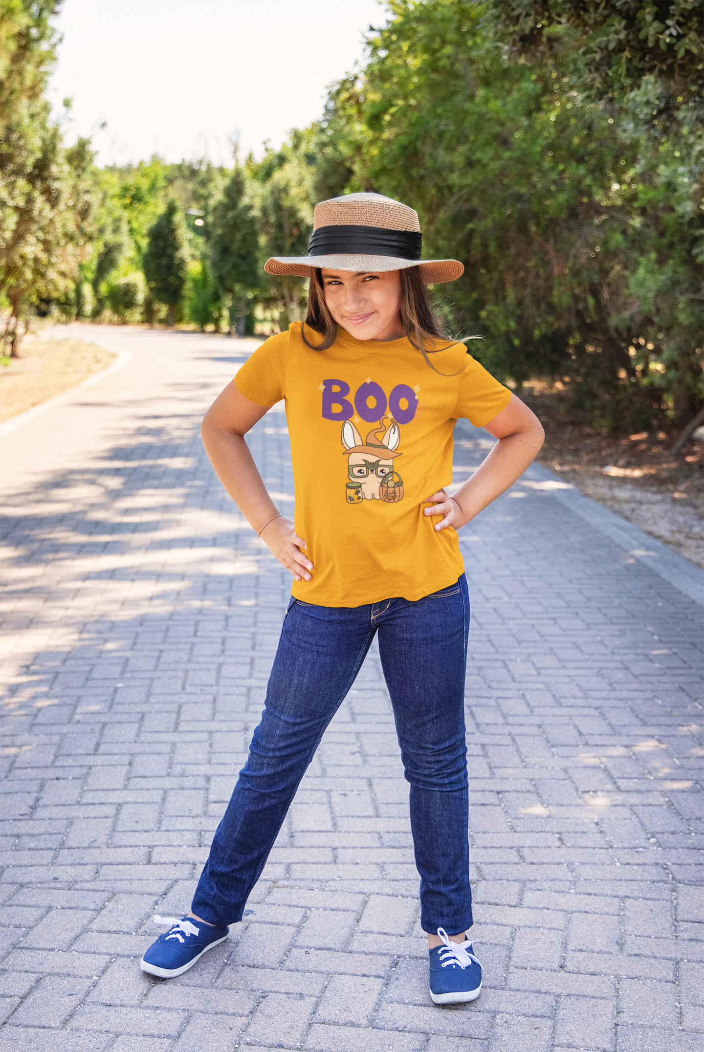 boo witch cat tee orange