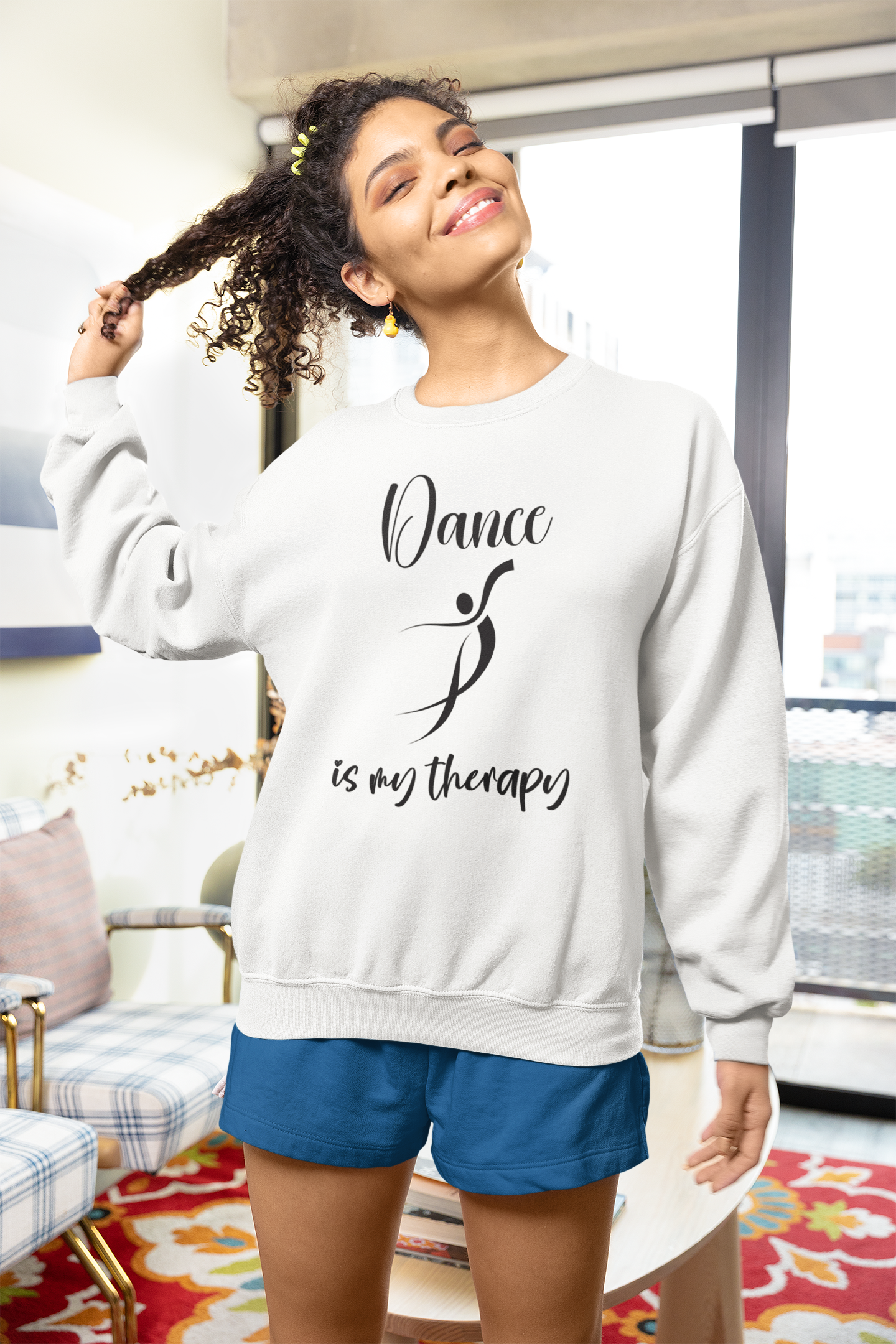 mock up of a person wearing a dance is my therapy sweatshirt