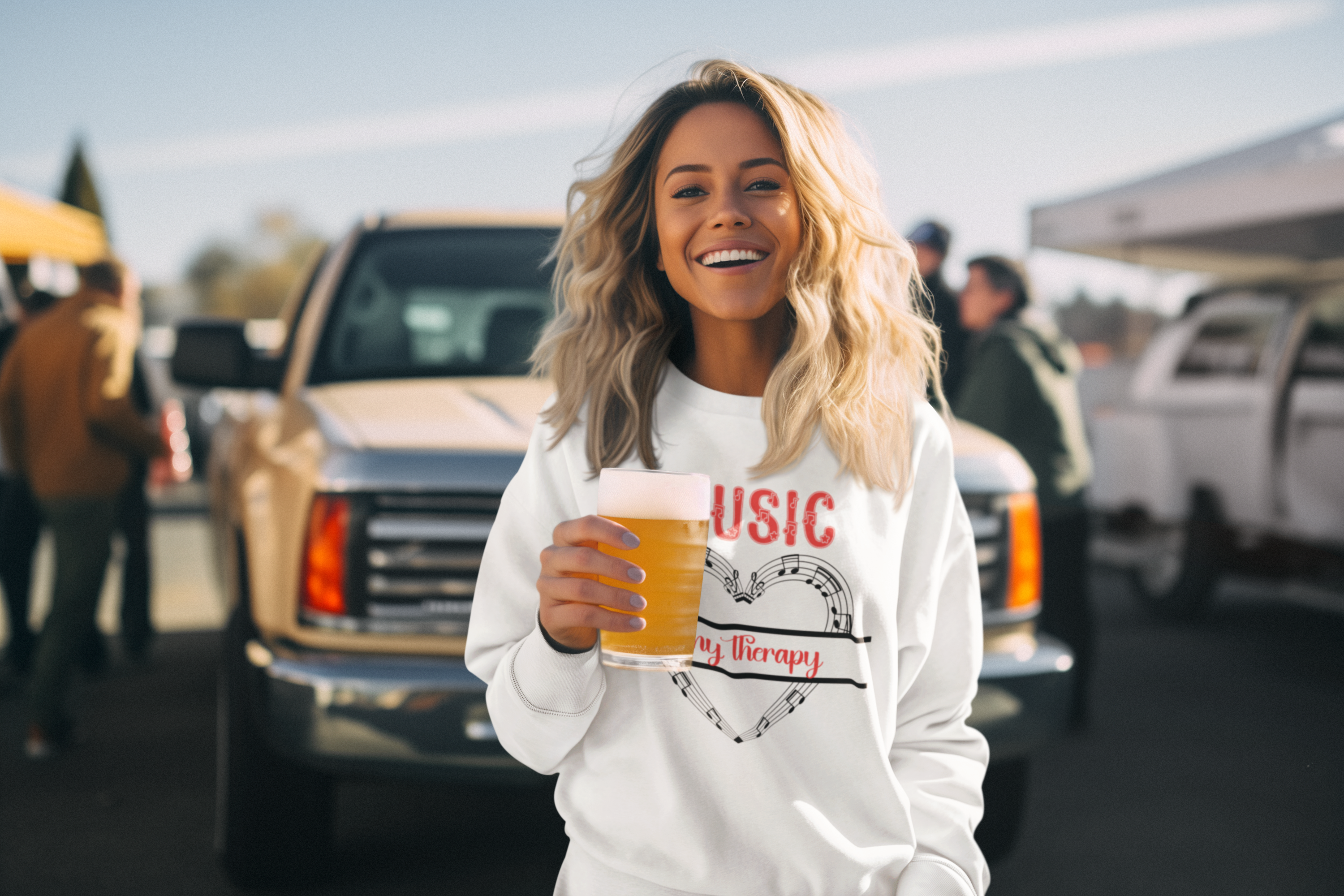 mock up of a person wearing a music is my therapy sweatshirt