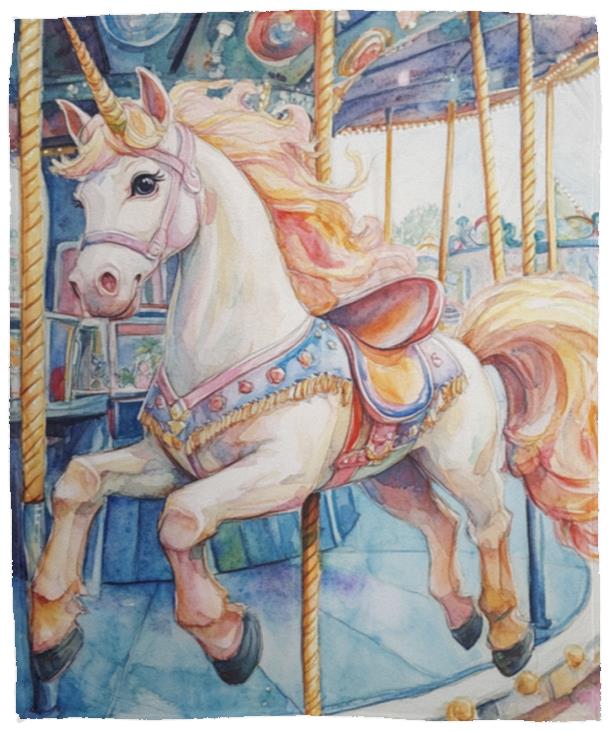Carousel Unicorn Plush Fleece Blanket