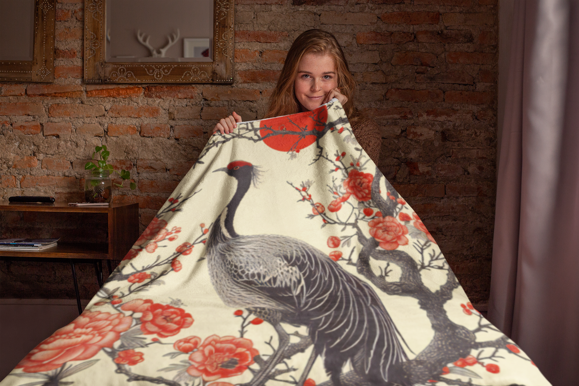Japanese Crane Fleece Blanket - Image 3