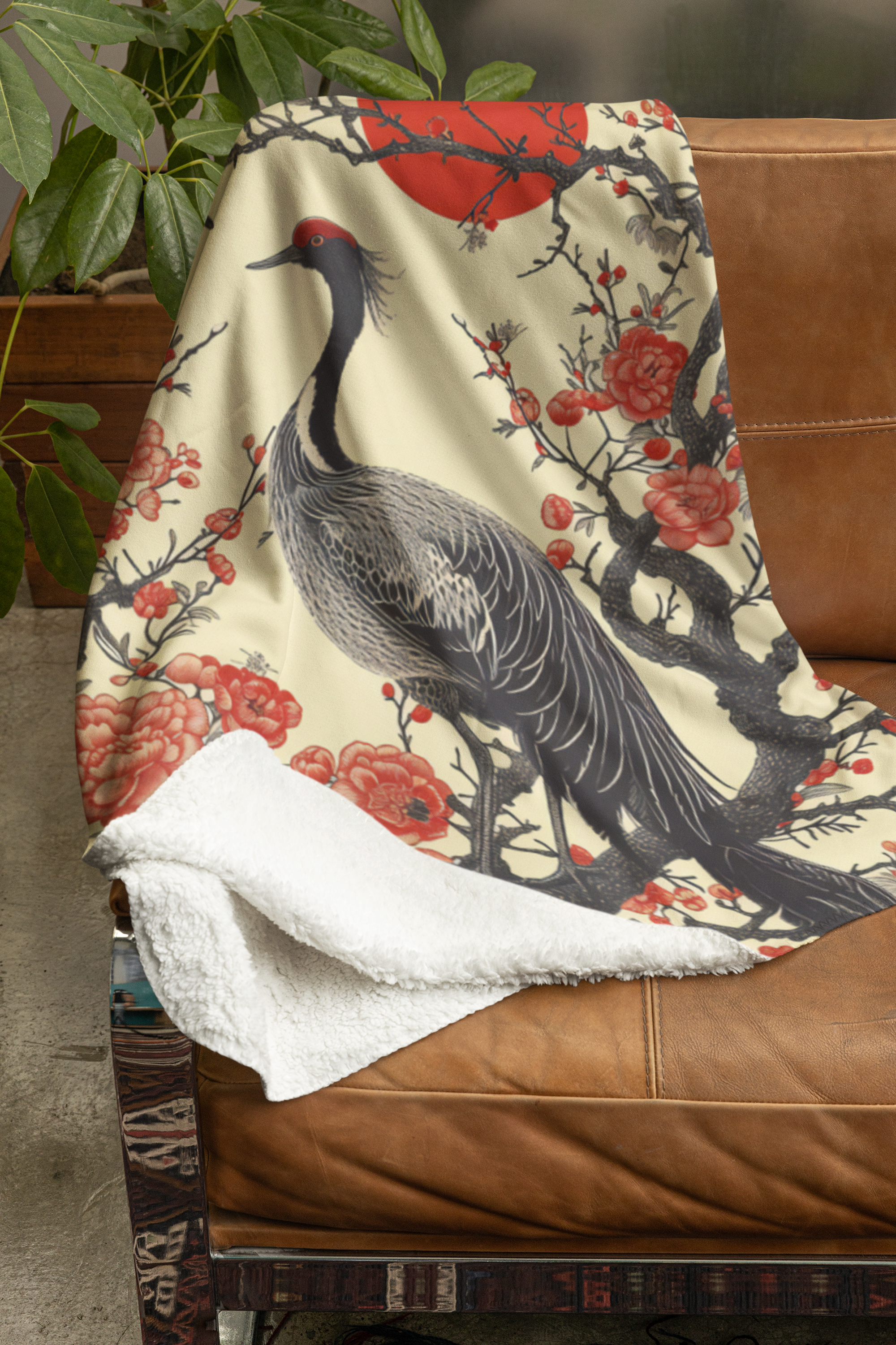 Japanese Crane Fleece Blanket - Image 2