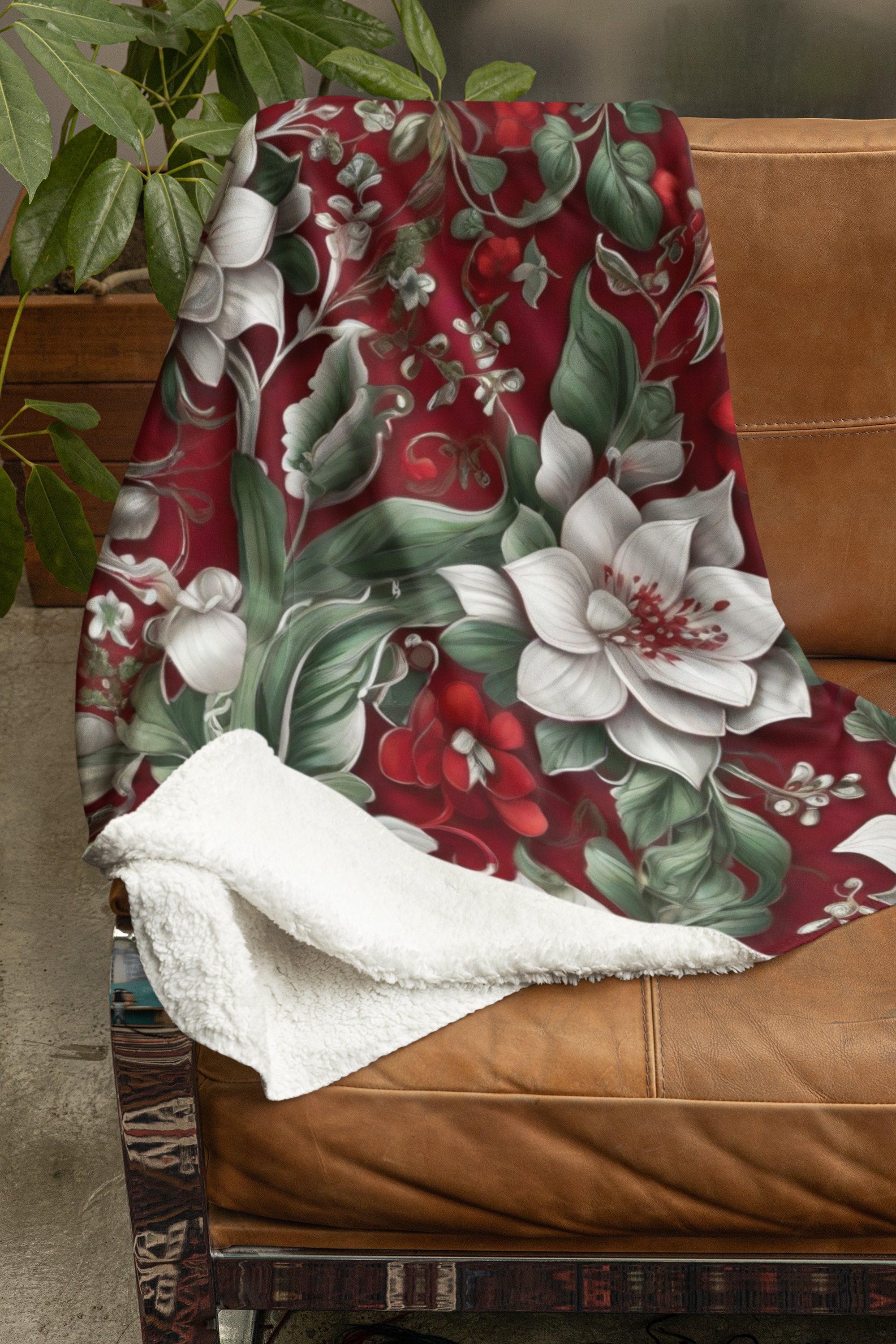 Red Flower Pattern Fleece Blanket - Image 2