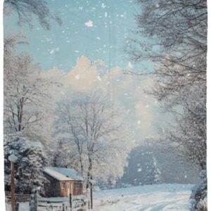 Snowy Cabin Fleece Blanket