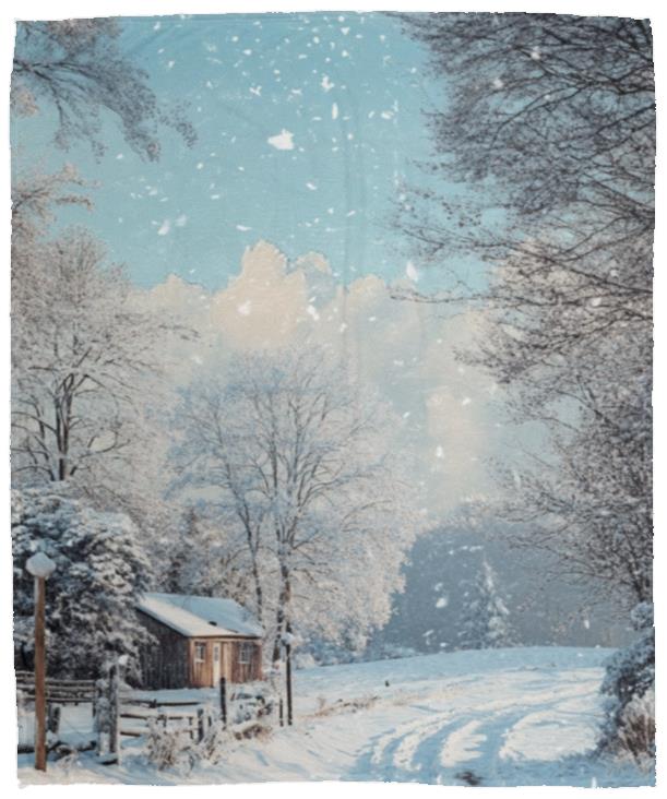 Snowy Cabin Fleece Blanket