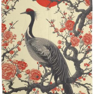 Japanese Crane Fleece Blanket