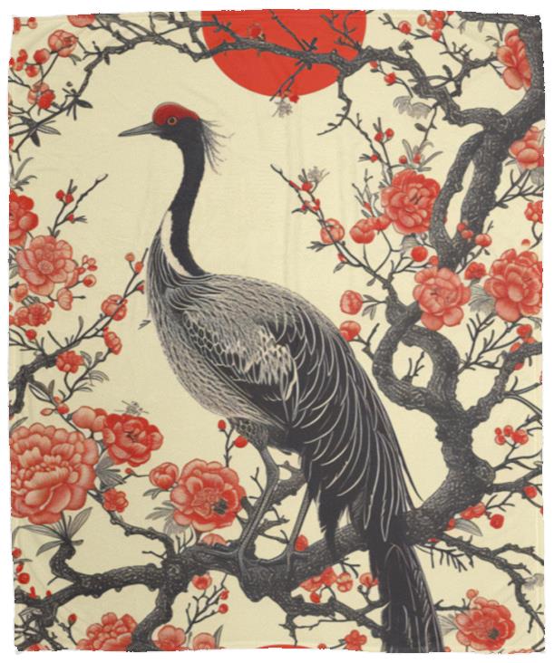 Japanese Crane Fleece Blanket